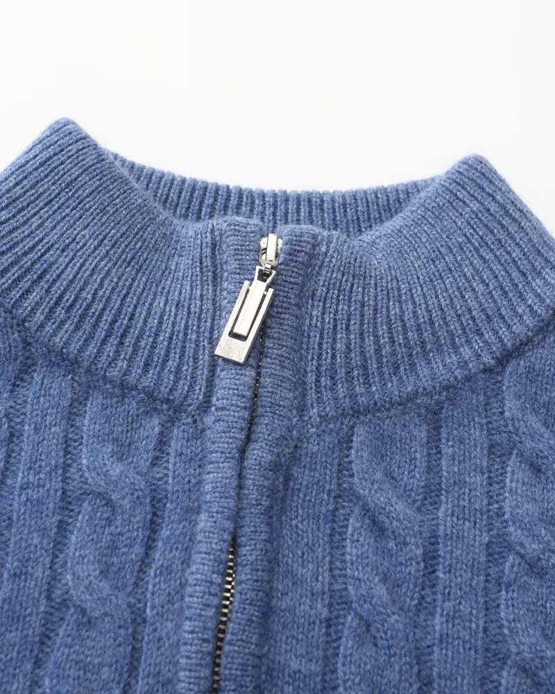 Sweter z krótkim zamkiem ze 100% tkanego kaszmiru