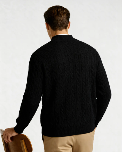 Sweter z krótkim zamkiem ze 100% tkanego kaszmiru
