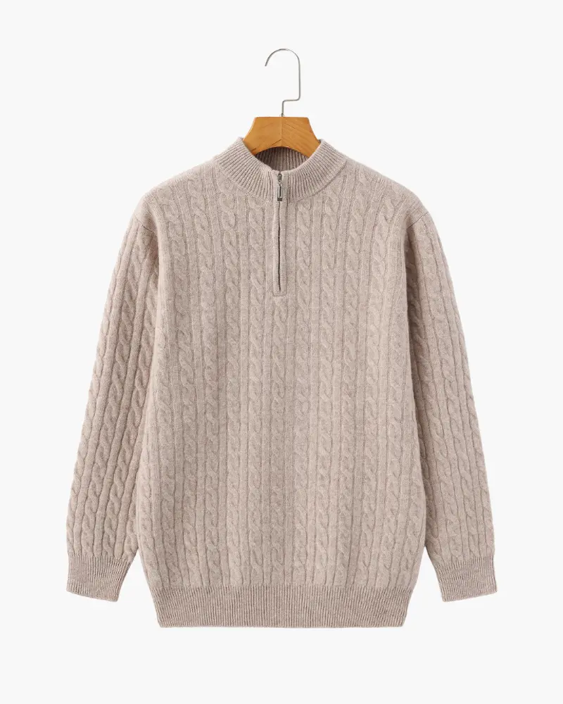 Sweter z krótkim zamkiem ze 100% tkanego kaszmiru