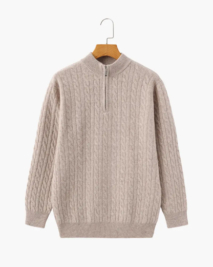 Sweter z krótkim zamkiem ze 100% tkanego kaszmiru