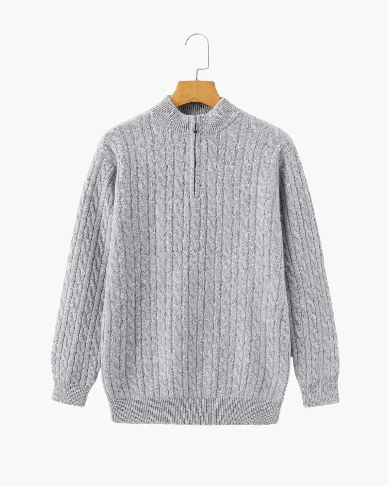 Sweter z krótkim zamkiem ze 100% tkanego kaszmiru