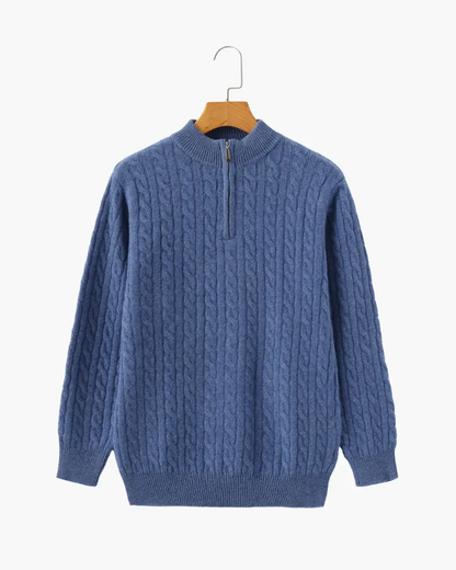 Sweter z krótkim zamkiem ze 100% tkanego kaszmiru