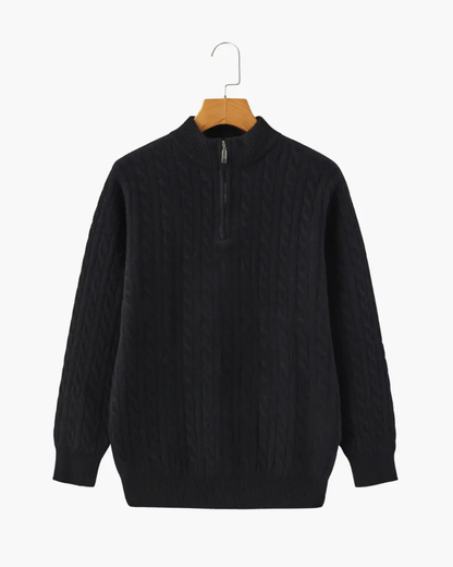 Sweter z krótkim zamkiem ze 100% tkanego kaszmiru