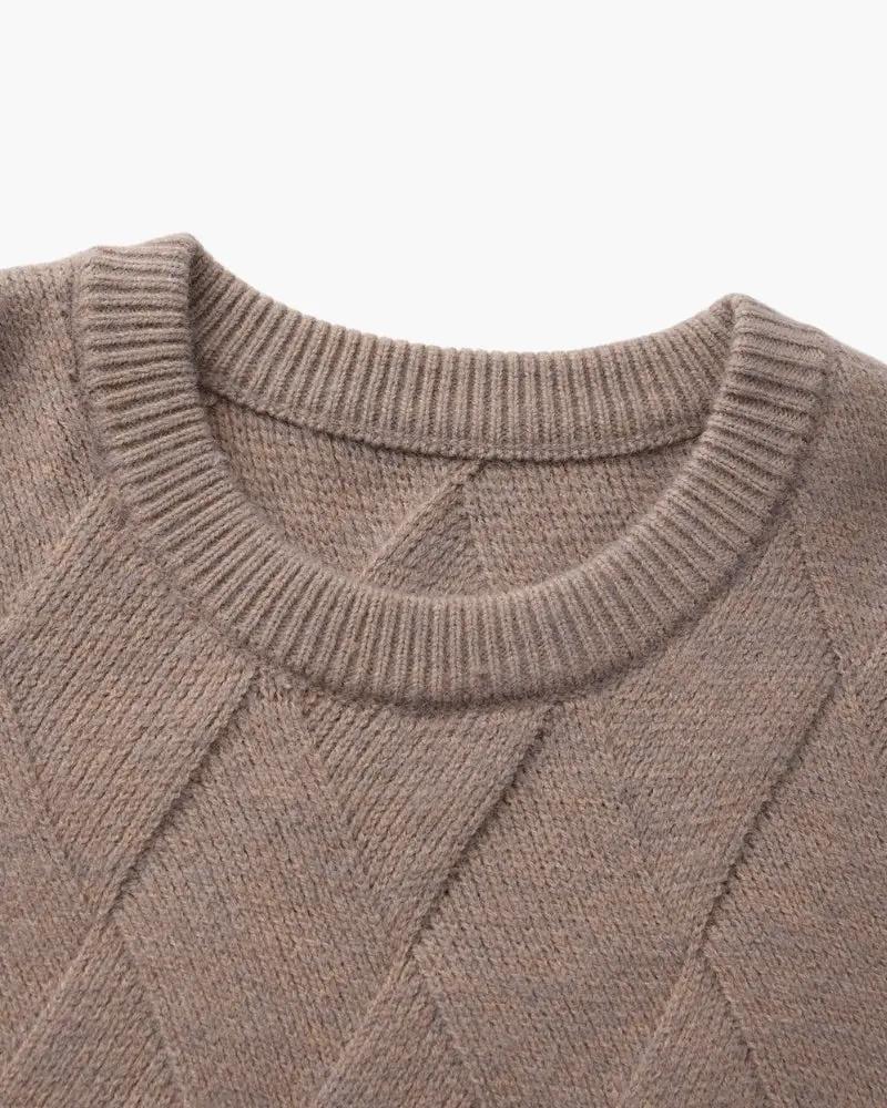 Sweter z okrągłym dekoltem w romby