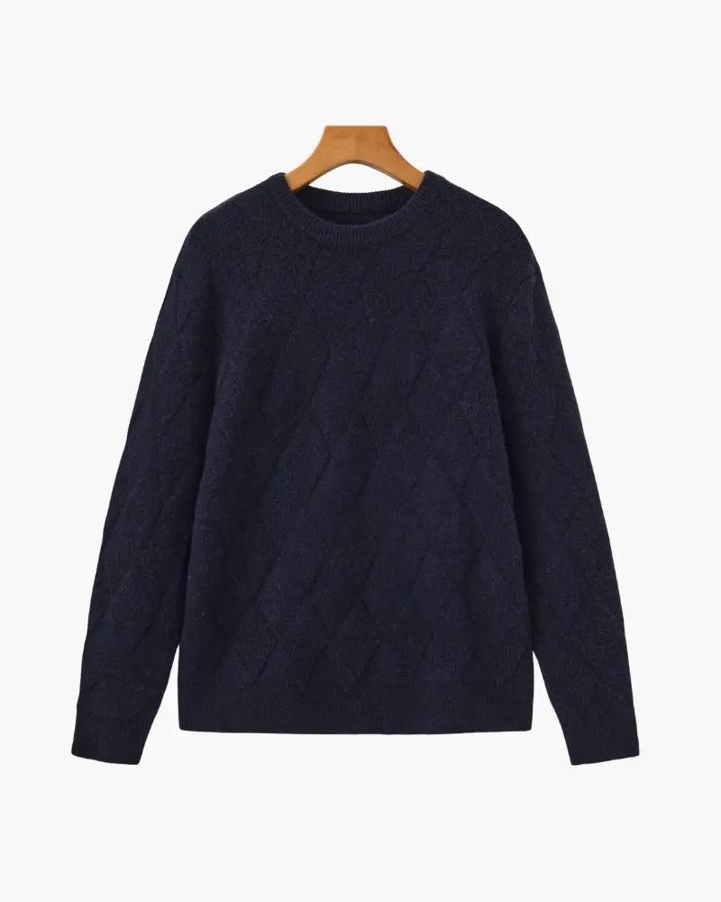 Sweter z okrągłym dekoltem w romby
